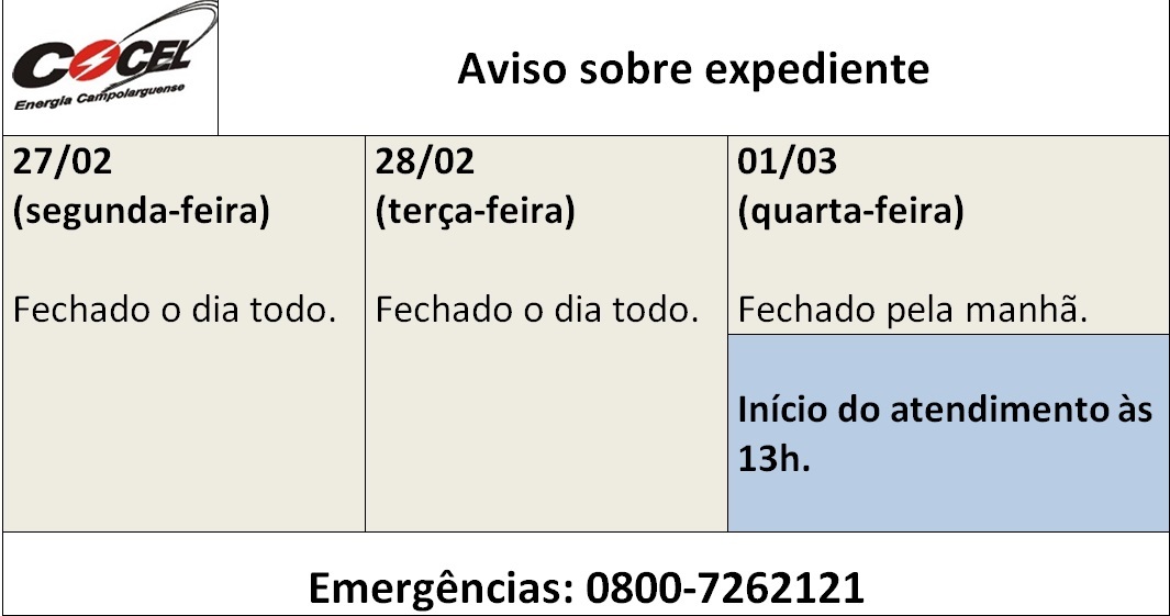 Aviso sobre expediente durante Carnaval