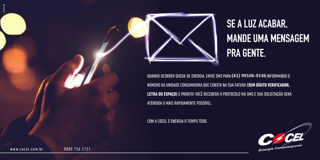 aviso da cocel sobre mensagem para informar falta de energia
