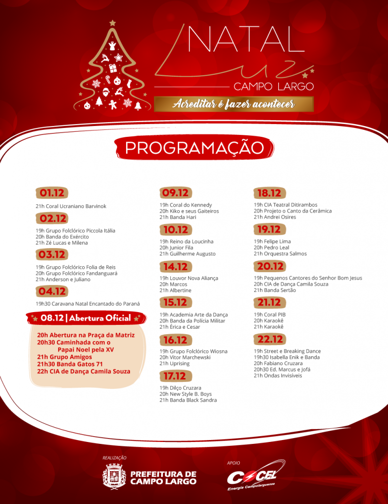 ilustração da programação de natal de Campo Largo que tem o apoio da Cocel