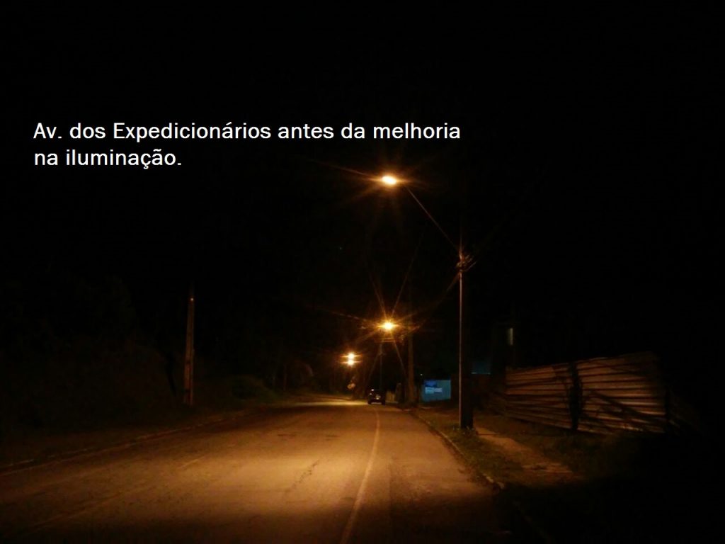 Foto da Avenida Expedicionários, em Campo Largo, destacando a nova iluminação pública feita pela COCEL