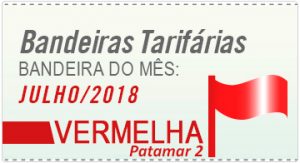 imagem ilustrativa de uma bandeira vermelha e os dizeres bandeiras tarifárias bandeira do mês julho 2018 vermelha patamar 2