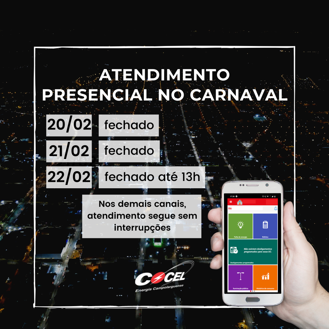 Atendimento presencial fecha no Carnaval