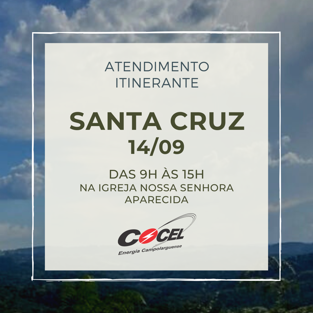 Atendimento itinerante estará em Santa Cruz em 14/09