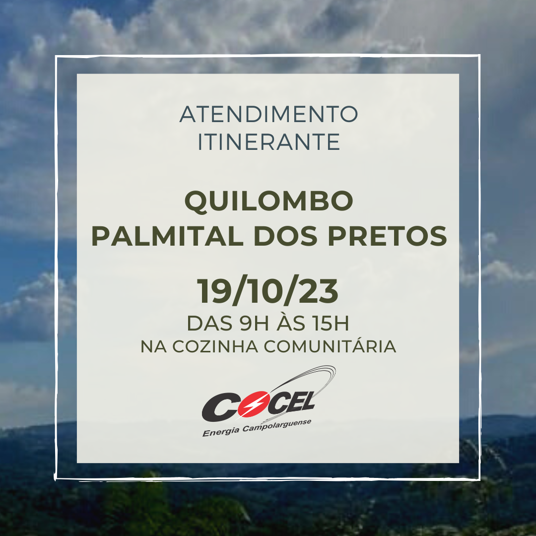 Atendimento itinerante estará em Palmital dos Pretos em 19/10